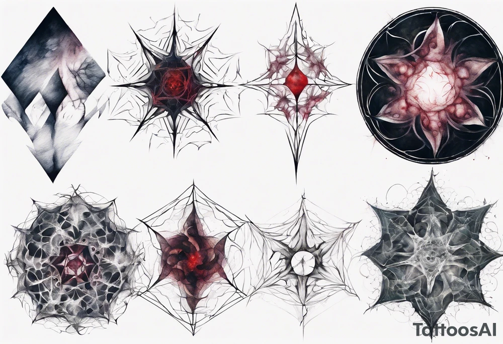Macabre, abstract, acquarel, pigment, photon,  realistic, blood geometric fractal tattoo idea