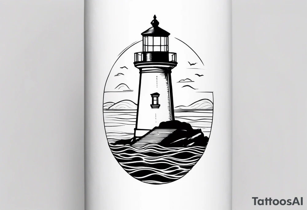 farol no oceano em mar agitado emoldurado tattoo idea