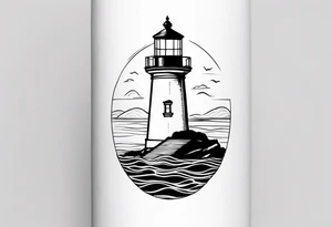 farol no oceano em mar agitado emoldurado tattoo idea