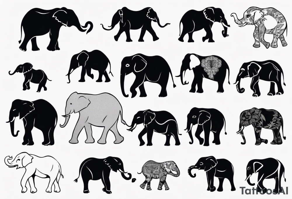 Minimalistic, fully black side silhouette of an elephant tattoo idea