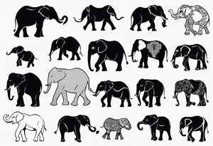 Minimalistic, fully black side silhouette of an elephant tattoo idea
