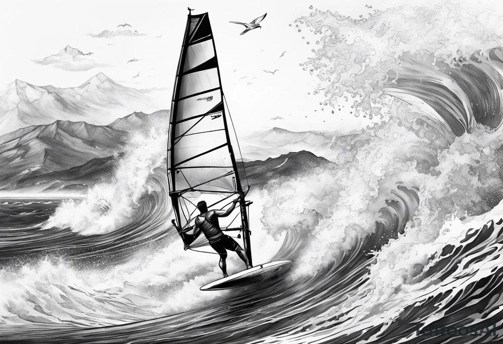 Windsurfer mit Poseidon im Meer tattoo idea