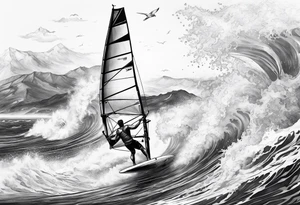 Windsurfer mit Poseidon im Meer tattoo idea