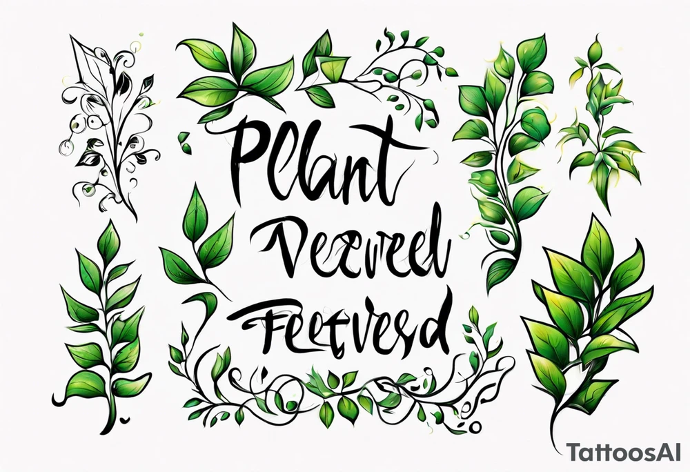 Words “Plant powered” with growing vines tattoo idea