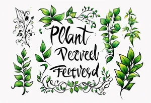 Words “Plant powered” with growing vines tattoo idea