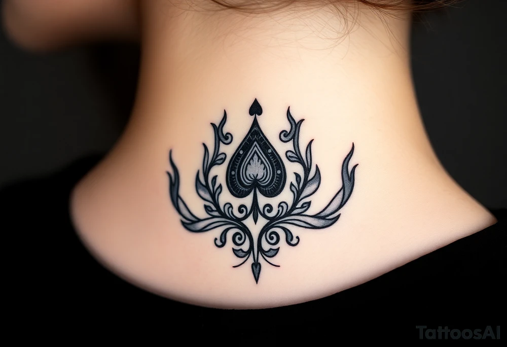 Q of spades surrounded by flames tattoo idea