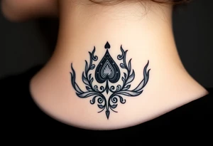 Q of spades surrounded by flames tattoo idea
