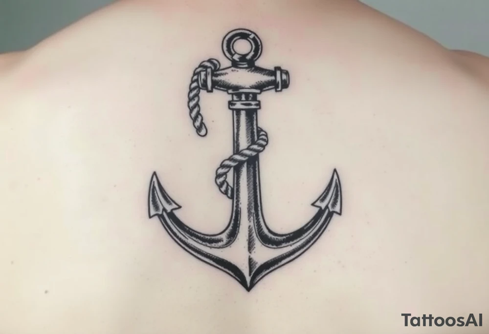 weathered anchor wrapped in nautical rope with sea waves tattoo idea