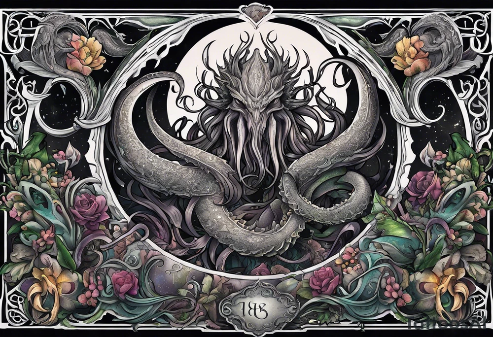 Cthulhu wrap around arm sleeve with other eldritch beasts tattoo idea