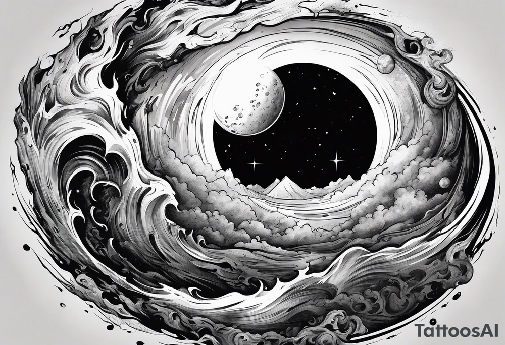 Large black hole swallowing earth. Earth is stretched and deformed as it enters the hole tattoo idea