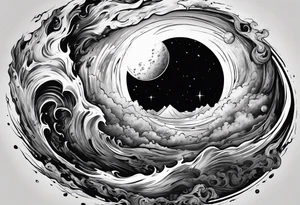 Large black hole swallowing earth. Earth is stretched and deformed as it enters the hole tattoo idea