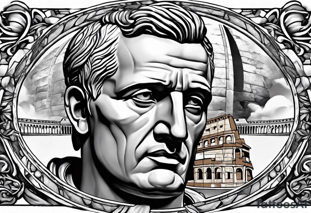 Julius Caesar statue and colosseum tattoo idea