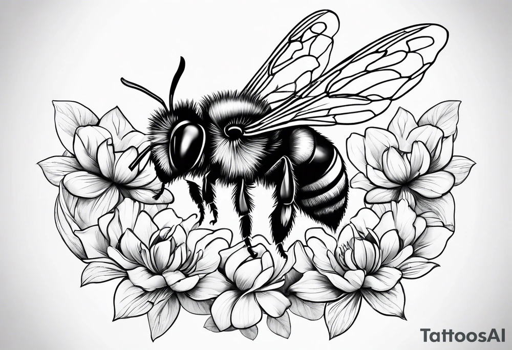 Harlow in cursive with a bumblebee flying off the end of the w tattoo idea