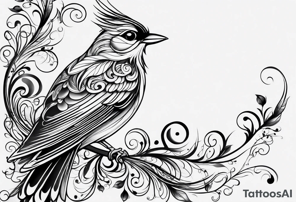 bird swirls tattoo idea