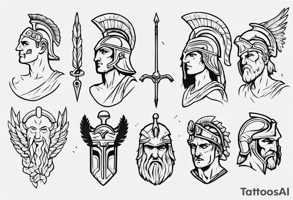 minimalist spartan/ greek/roman mythology fine-linework tattoo idea