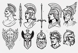 minimalist spartan/ greek/roman mythology fine-linework tattoo idea