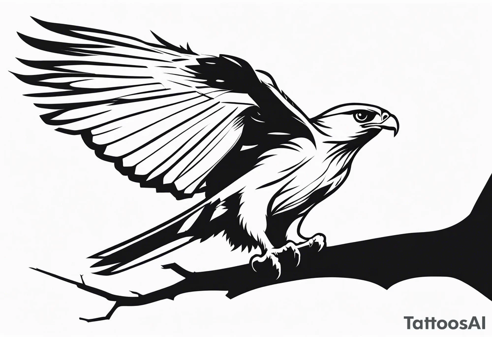 Hawk taking off from breaking branch tattoo idea