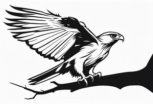 Hawk taking off from breaking branch tattoo idea