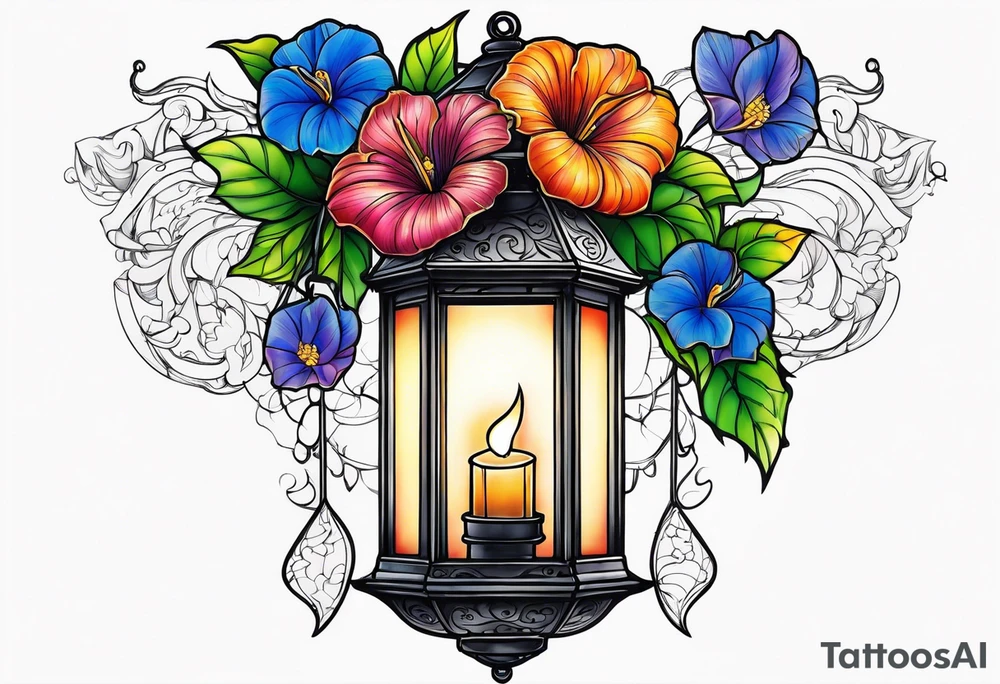Lantern with Morning Glories tattoo idea