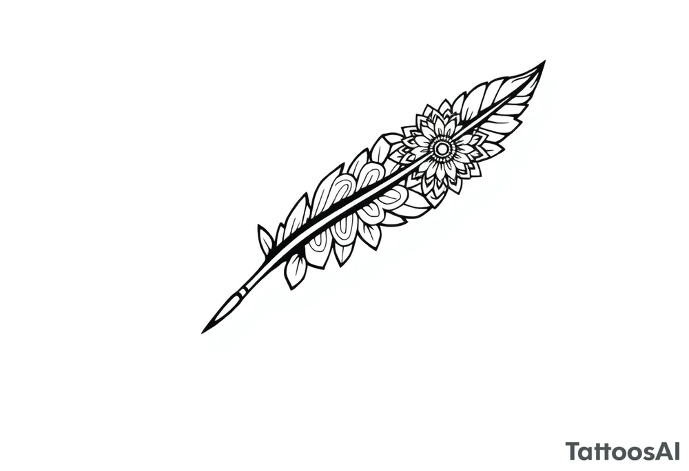 spiritual bold line feather indian mandala shaman tattoo idea
