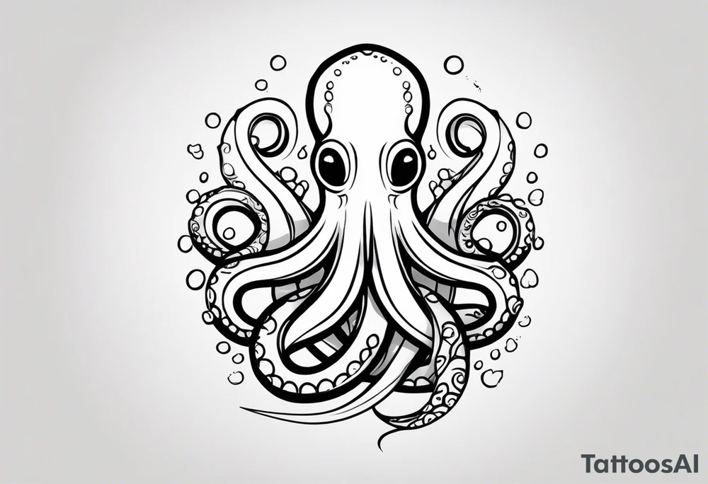 Tribal half sleeve. octopus surrounded by ribbons of water waves filled with fish. the octopus has no eyes. Use thick lines only with less detail. tattoo idea
