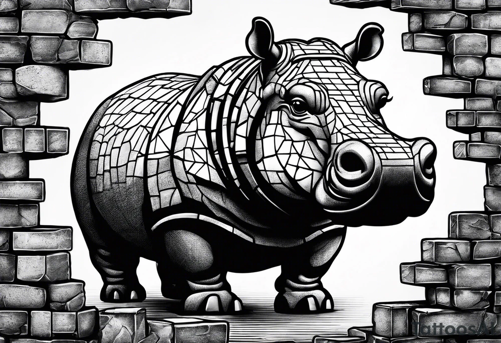 Hippo making brick wall tattoo idea