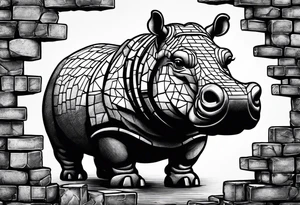 Hippo making brick wall tattoo idea