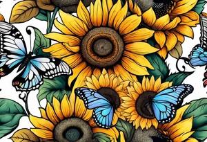 Sleeve with butterflies and sunflowers tattoo idea