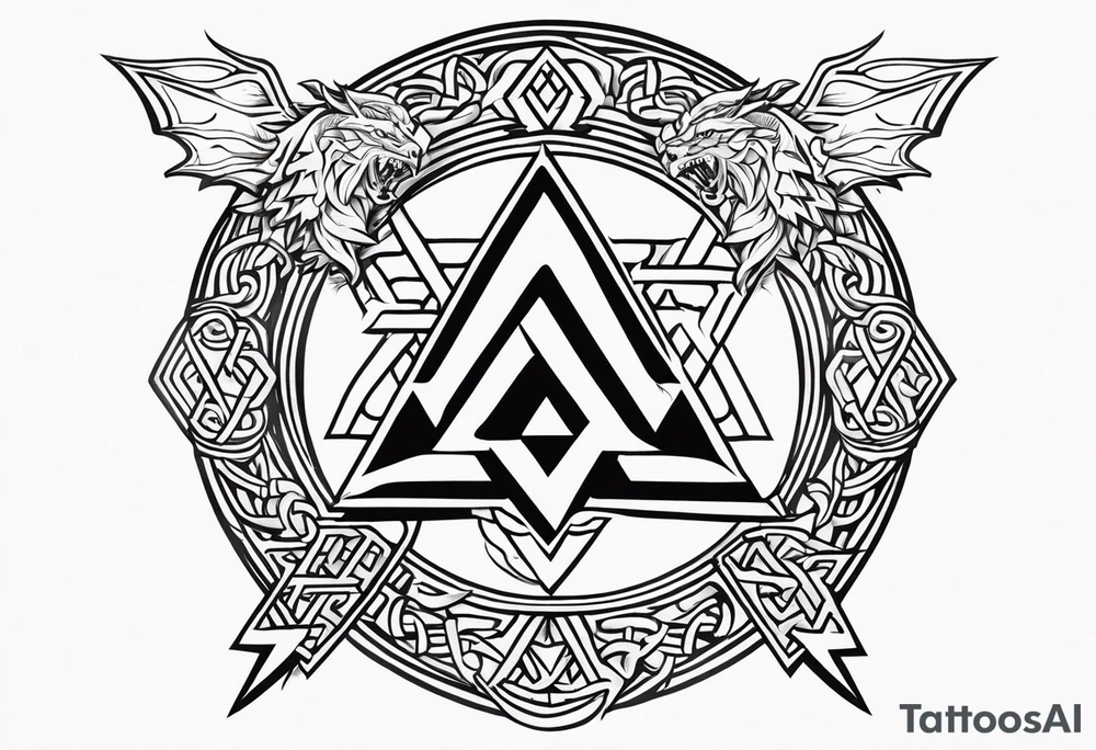 Valhalla sword shield dragon axe Valknut fire tattoo idea Valhalla sword shield dragon axe Valknut fire tattoo idea