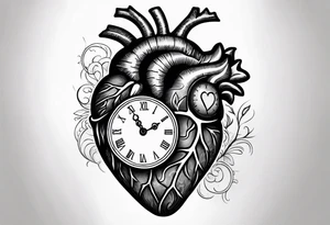 Anatomical heart with clock tattoo idea