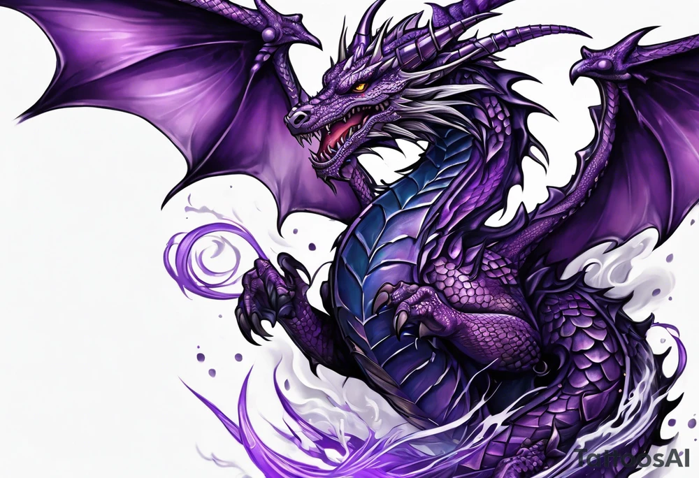 Purple eldritch dragon arm sleeve tattoo idea