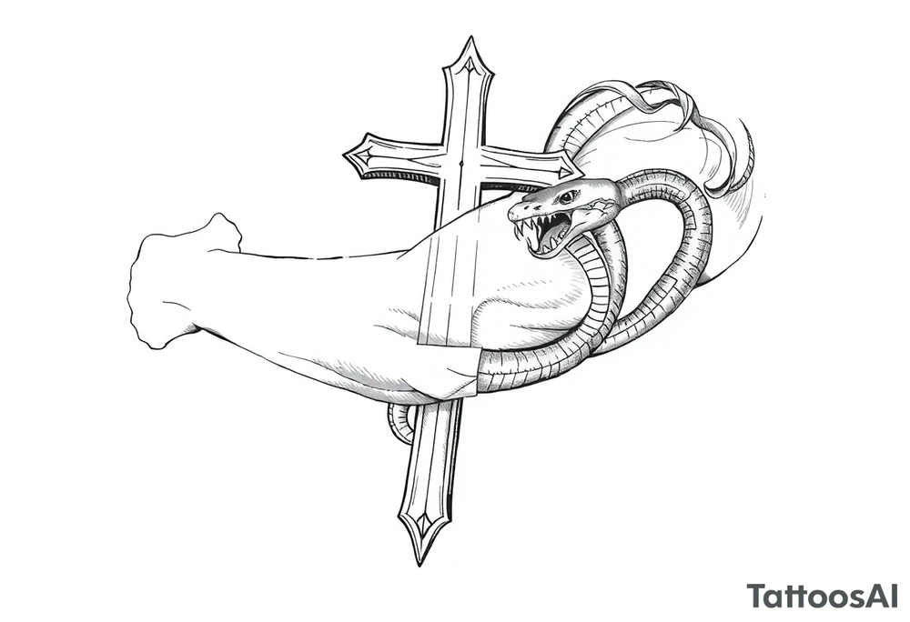 A cross slaying the snake tattoo idea