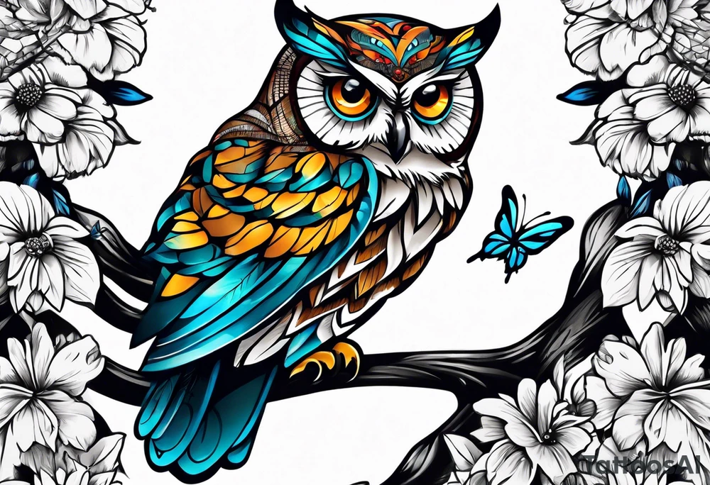 Owl and butterfly tattoo idea