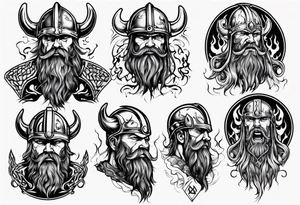A viking riding face with flames and a motorcycle tattoo idea