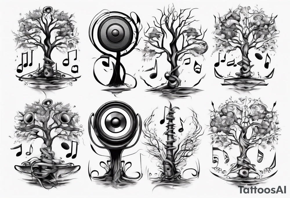 music speaker note tree staff tattoo idea