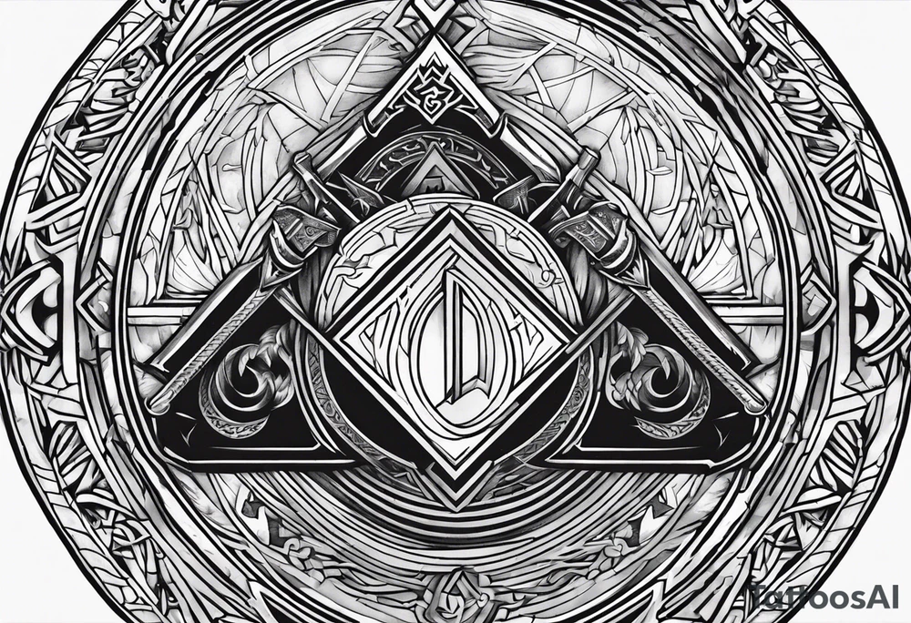 Valhalla stairs sword shield axe Valknut tattoo idea
