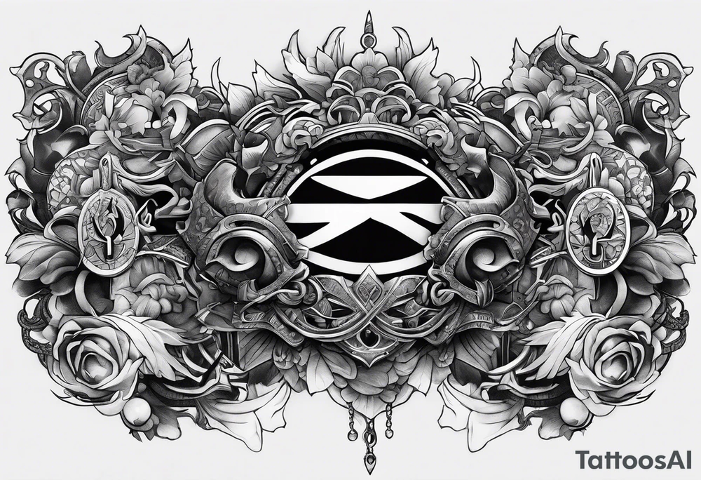 the letters A R in the middle of a ninja headband tattoo idea
