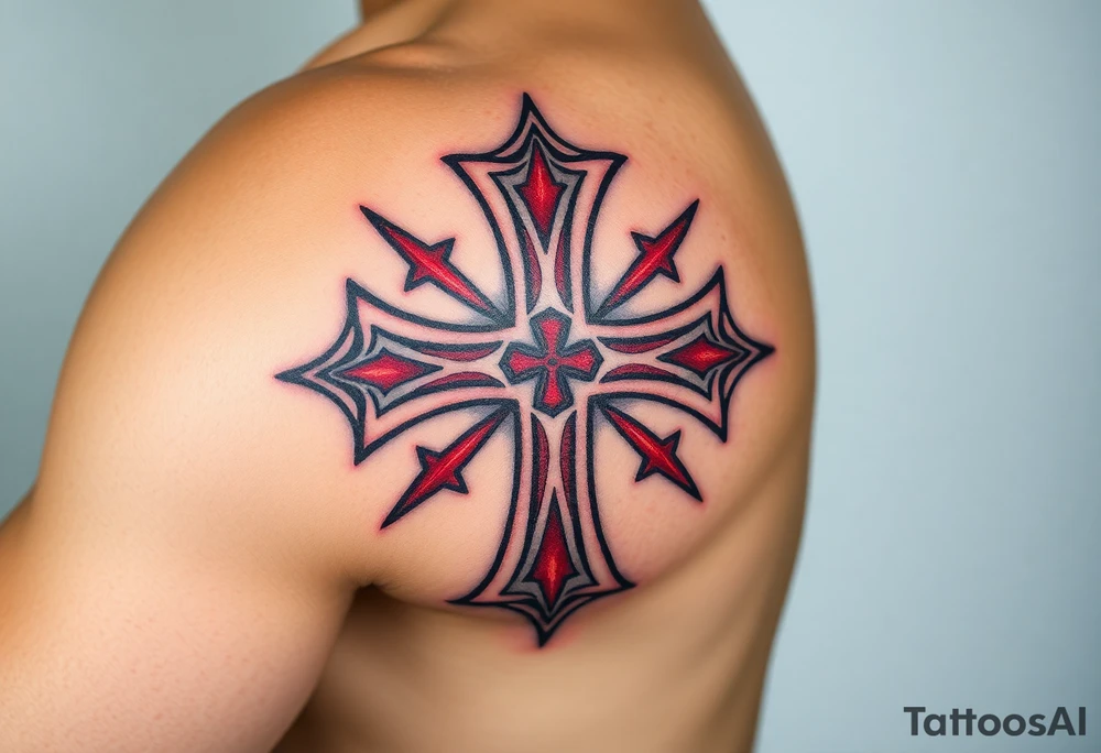 A bold red Templar cross with an aged, weathered texture, symbolizing the passage of time and honor tattoo idea