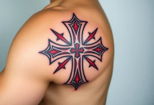 A bold red Templar cross with an aged, weathered texture, symbolizing the passage of time and honor tattoo idea