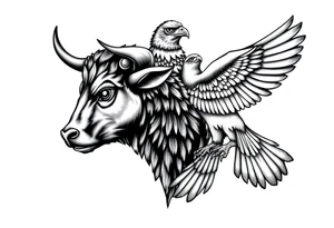 A bull and a falcon  with ancient Egyptian mythology, as ruled by Venus in western zodiac tattoo idea