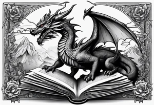 dragon Coming out of a book tattoo idea