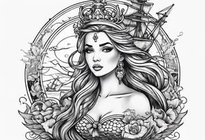 mermaid with galleon ship tattoo idea