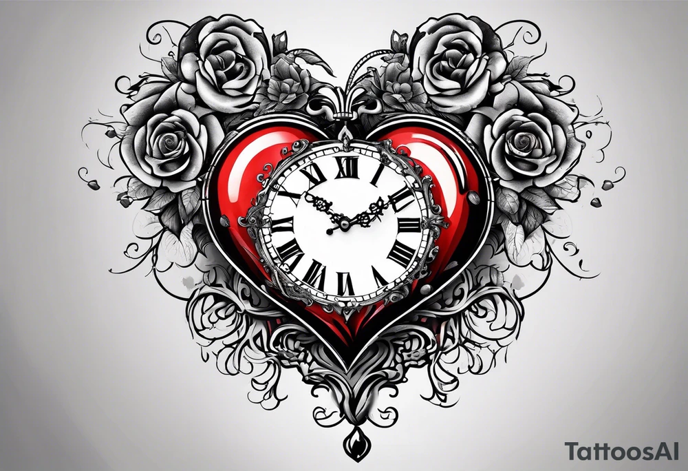 broken heart
clock in middle.
Clock hands on 8 and 5.
Never Say Never written on tattoo tattoo idea
