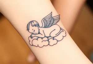 Sleeping Winged baby, laying on the clouds tattoo idea