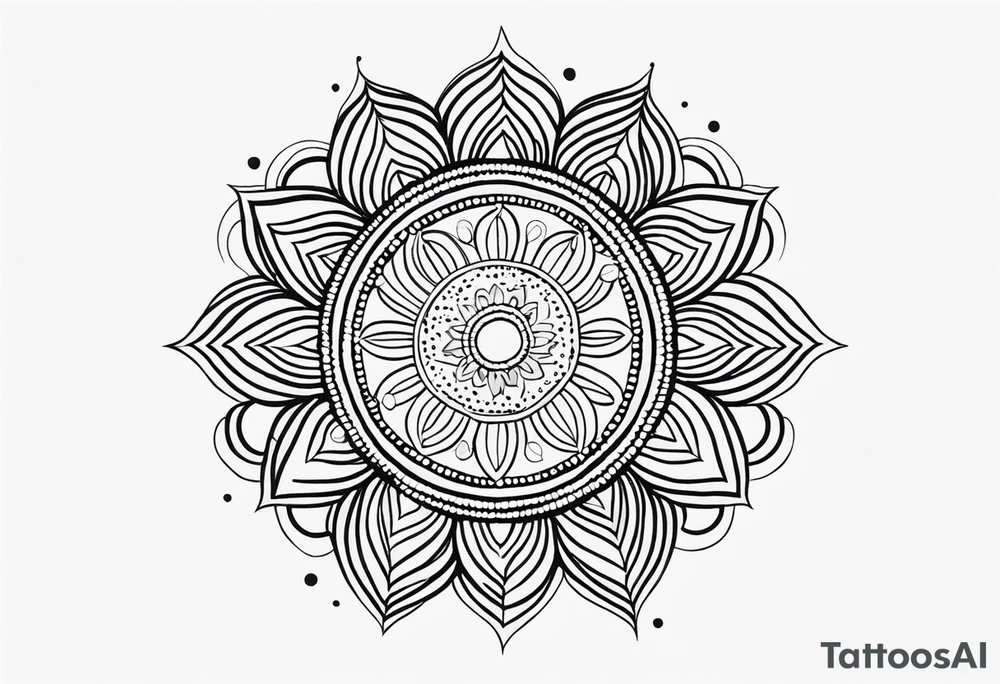 simple sunshine made of black dots with circles. mandala vibe without being a mandala tattoo idea
