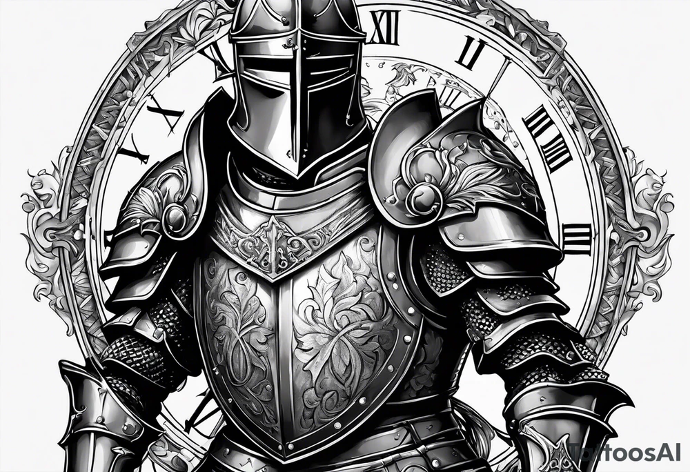 knight with heavy armor with clock and less detail tattoo idea knight with heavy armor with clock and less detail tattoo idea