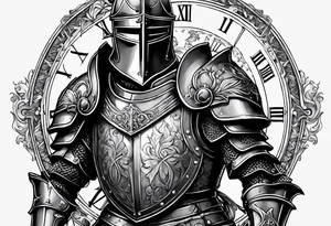 knight with heavy armor with clock and less detail tattoo idea