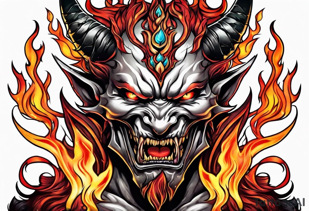 demon with flames tattoo idea