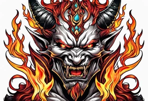 demon with flames tattoo idea