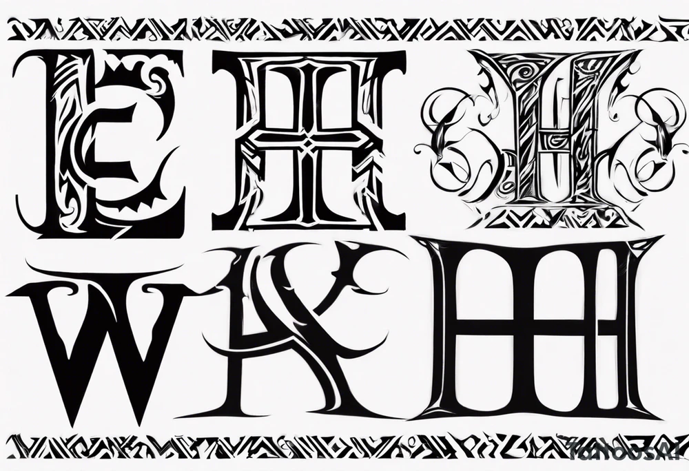 combine the letters E and H with tribal pattern tattoo idea